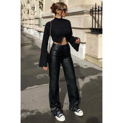 Mad Girls Black Cropped Sweater MG1395 - Siyah