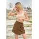 Women Brown Side Button Mini Skirt - Kahverengi