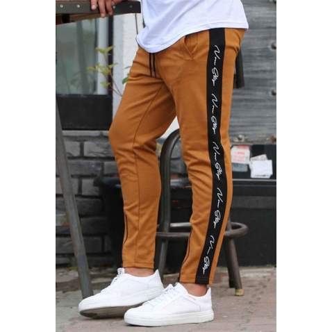 Madmext Camel Striped Sweatpants 2932 - Camel