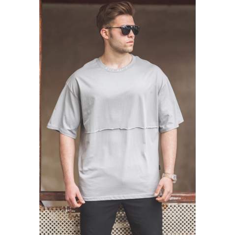 Madmext Men Printed Oversize Gray T-shirt 5250 - Gri