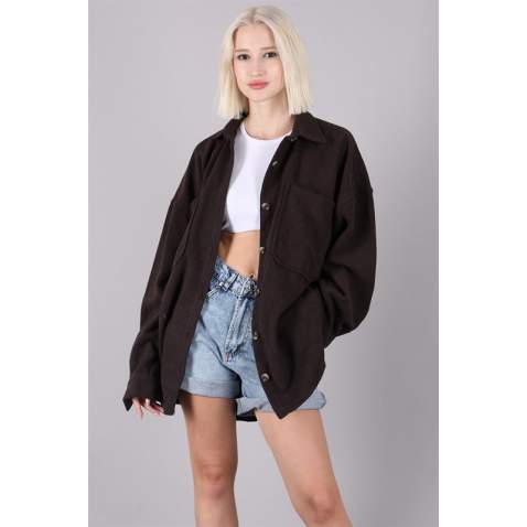 Brown Oversized Overshirt MG1562 - Kahverengi