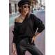 Mad Girls Black V-Neck Oversize Women Jumper MG766 - Siyah