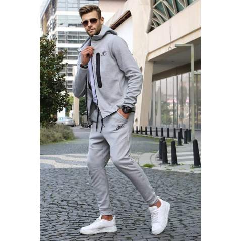 Men Printed Gray Tracksuit - Gri