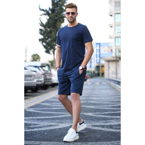 Madmext Men Navy Blue T-shirt & Shorts Set 5654 - Lacivert