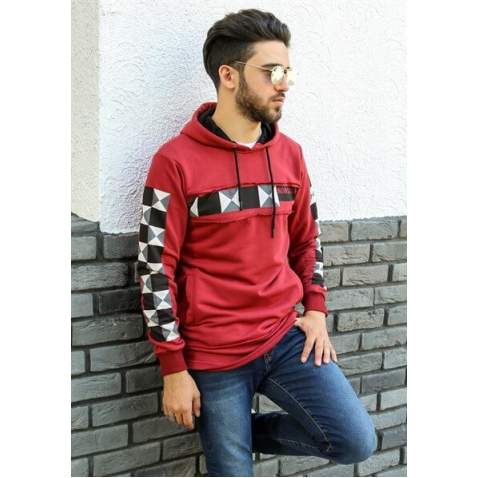 Kapşonlu Baskılı Sweatshirt Bordo 2694 - Bordo