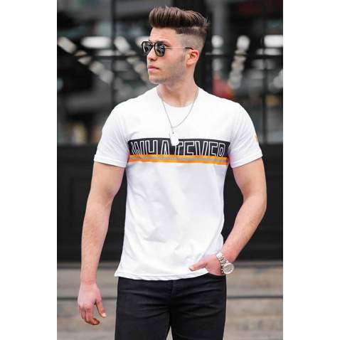 Madmext White Printed T-shirt for Men 4610 - Beyaz