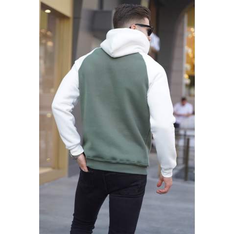 Khaki Green Embroidered Hoodie Sweatshirt 6011 - Haki yeşili