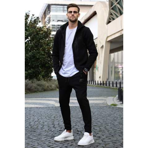 Men Printed Black Tracksuit - Siyah