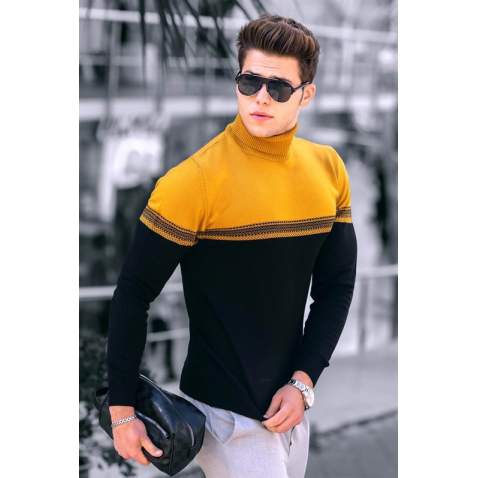 Madmext Men Dual Tone Turtleneck Mustard Jumper 4675 - Hardal