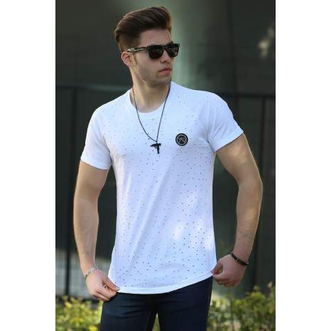 Madmext Men Ripped White T-shirt T4002 - Beyaz