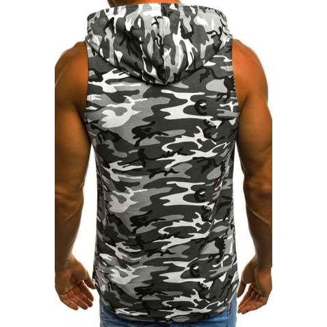 Madmext Men Black Camouflage Hoodie Vest 2563 - Gri