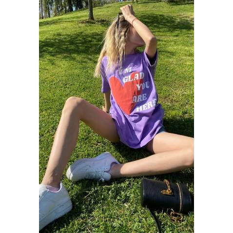 Mad Girls Printed Lilac T-Shirt MG1202 - Lila