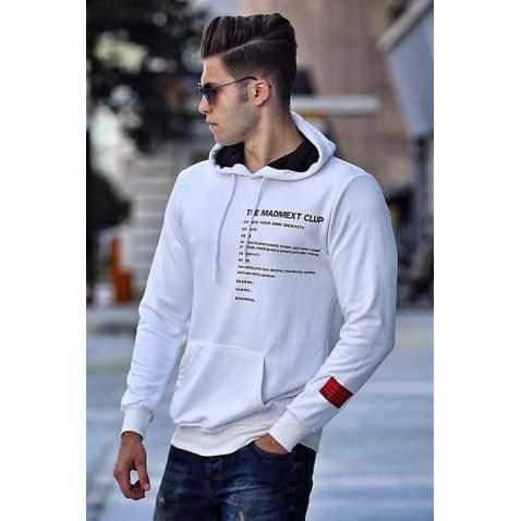 Madmext White Printed Hoodie 4195 - Beyaz