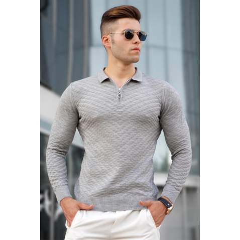 Madmext Men Gray Knitted Sweater 5605 - Gri