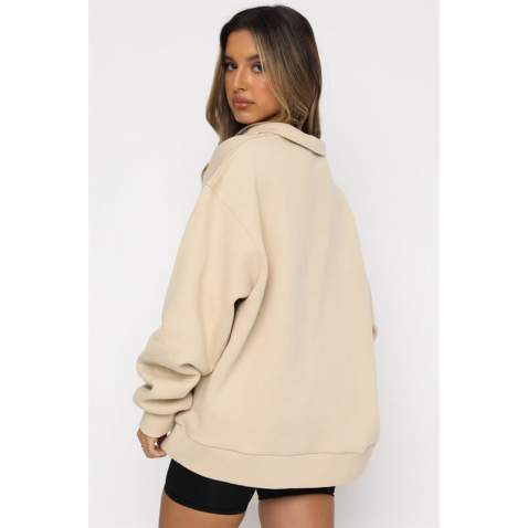 Mad Girls Beige Zip Sweatshirt Mg1246 - Bej