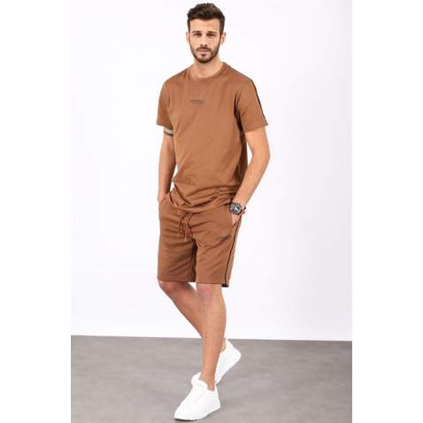 Madmext Men Oversize Brown Shorts Set 5376 - Kahverengi