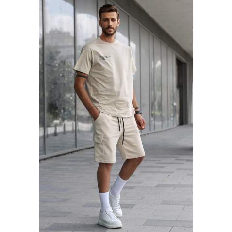 Madmext Men Oversize Beige Shorts Set 5391 - Bej