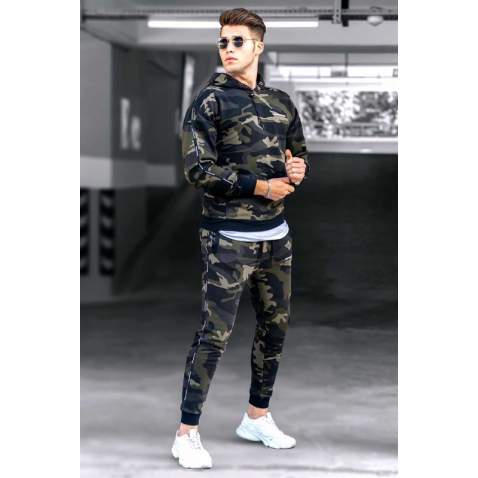 Madmext Khaki Camouflage Patterned Tracksuit Set 4765 - Haki