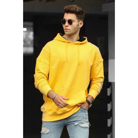 Madmext Yellow Men's Hoodie 9446 - Sarı