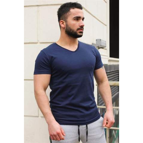 Madmext Navy Blue Basic T-shirt for Men 3005 - Lacivert