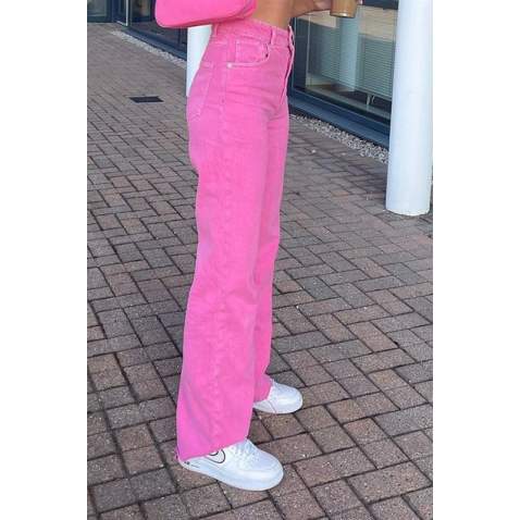 Pink High Waist Basic Palazzo Jeans MG1547 - Pembe