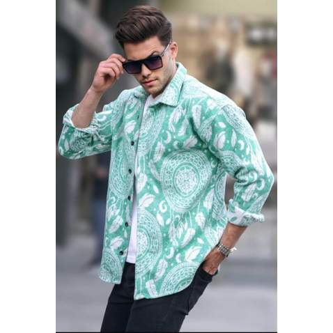 Jacquard Designed Green Plaid Shirt T5560 - Yeşil