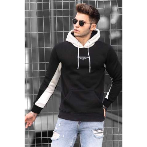 Madmext Black Hooded Sweatshirt With Handle Stripe 4728 - Siyah