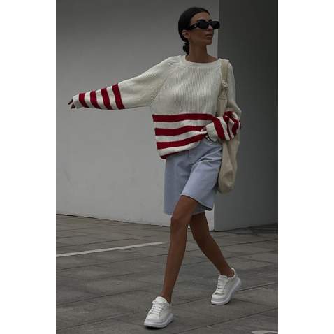 Mad Girls Ecru Striped Sweater MG1254 - Ekru