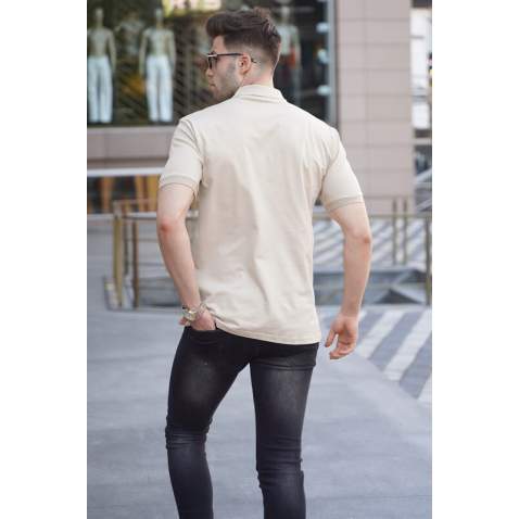 Men Striped Beige Polo T-Shirt 5864 - Bej