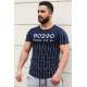 Madmext Navy Blue Striped T-shirt for Men 2863 - Lacivert