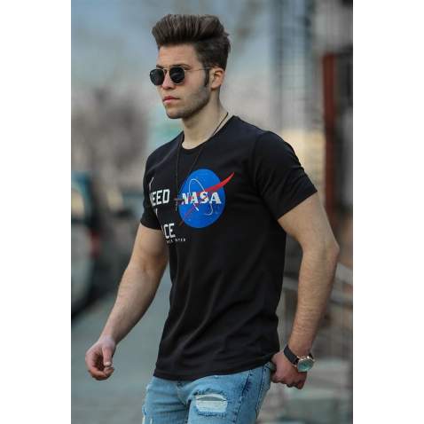 Madmext Black Printed T-shirt for Men 4509 - Siyah