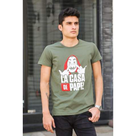 Madmext Khaki Printed T-shirt for Men 4017 - Haki