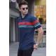 Striped Navy Blue Polo T-Shirt 5877 - Lacivert