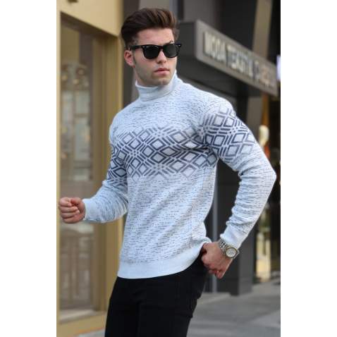 Ice Gray Turtleneck Knitwear Sweater 5970 - Buz grisi