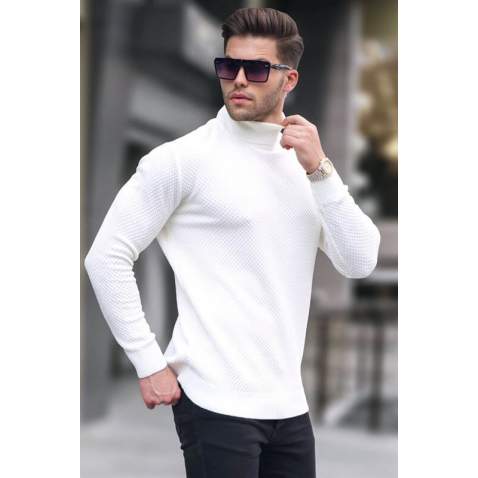 White Turtleneck Sweater 5989 - Kemik rengi