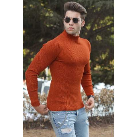 Madmext Tile Red Mock Turtleneck Knitwear Jumper 9413 - Kiremit