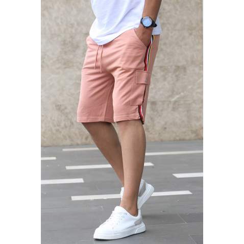 Madmext Soft Pink Striped Fitness Capri for Men 2907 - Pudra