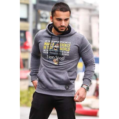 Kapşonlu Baskılı Sweatshirt Füme 2778 - Füme