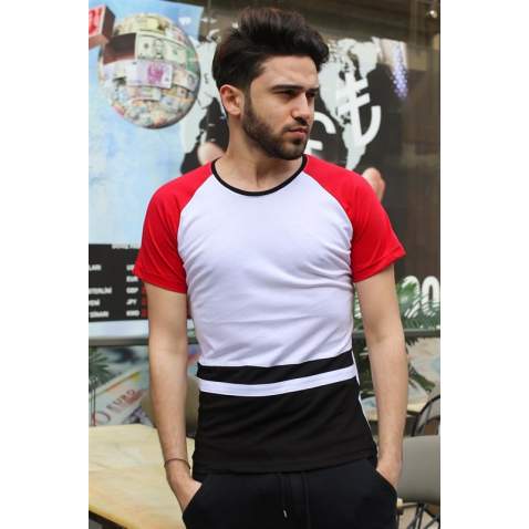 Madmext White Striped T-shirt for Men 3014 - Beyaz