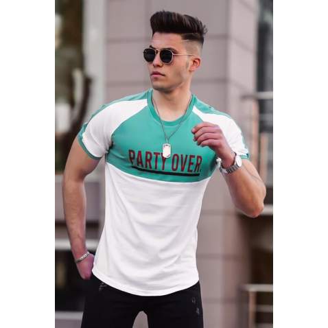 Madmext Green Two-Tone T-shirt for Men 4027 - Beyaz