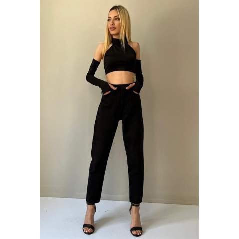 Mad Girls Mom Wear Black Jeans MG1336 - Siyah