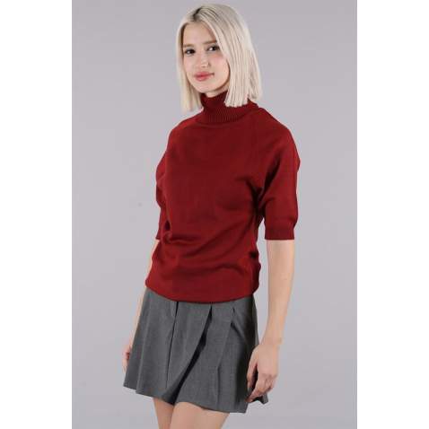 Maroon High Neck Knitwear Sweater MG1565 - Bordo