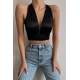 Mad Girls Tie-up Black Satin Crop Top MG1396 - Siyah