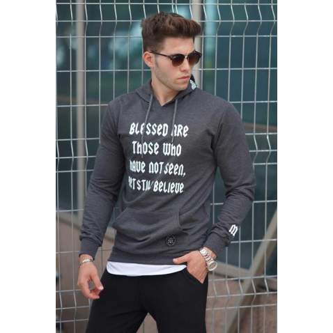 Madmext Dark Grey Printed Sweatshirt 4097 - Antrasit