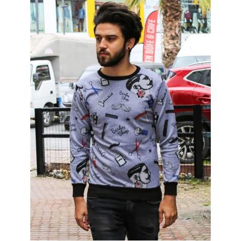 Madmext Men Printed Gray Sweatshirt 1738 - Gri