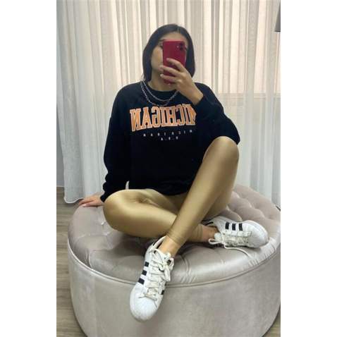 Mad Girls Printed Black Sweatshirt MG785 - Siyah