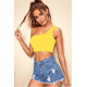 Mad Girls Yellow One Shoulder Strappy Crop Top MG325 - Sarı