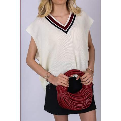 Women Striped White Sweater - Beyaz