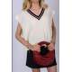 Women Striped White Sweater - Beyaz