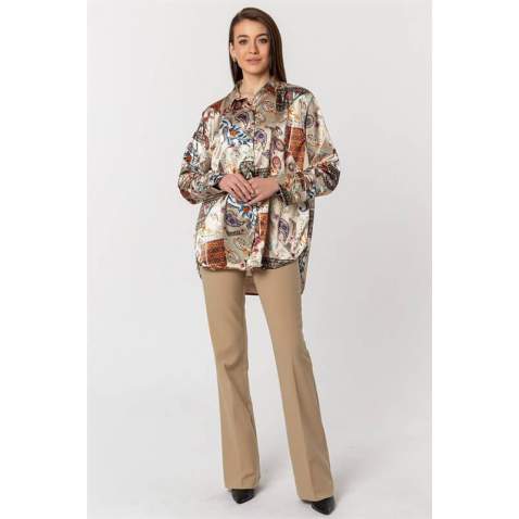 Mad Girls Designed Beige Satin Shirt MG1411 - Bej